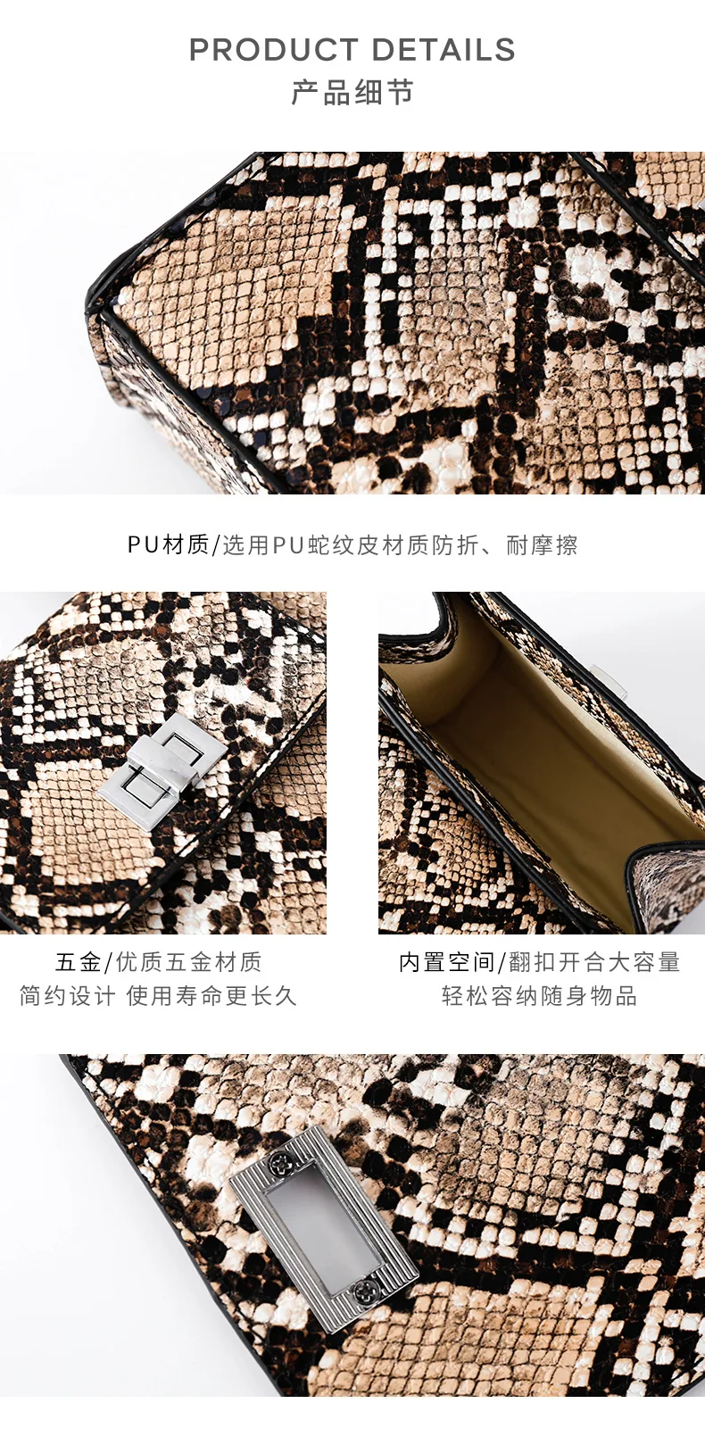 

Women Handbag Fashion Animal Snake Cow Printed Crossbody Handbag Totes Female Casual PU Leather Portable Handle Small bag Purse