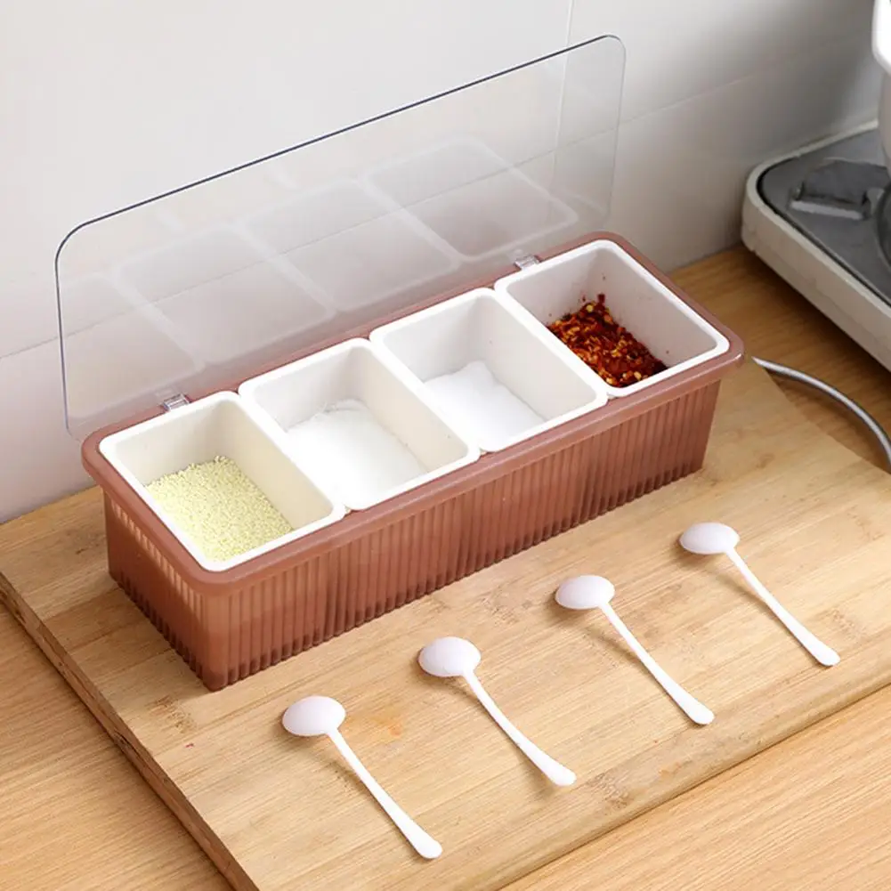 Ящик для хранения соли с 4 ложками контейнер приправ домашней кухни Сетками