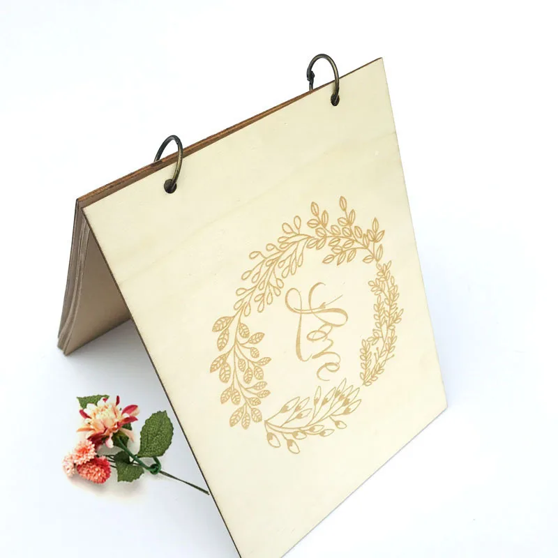 40 Page Personalized Guest Book Wreath Garden Wedding Engraved Wooden Floral Decor |