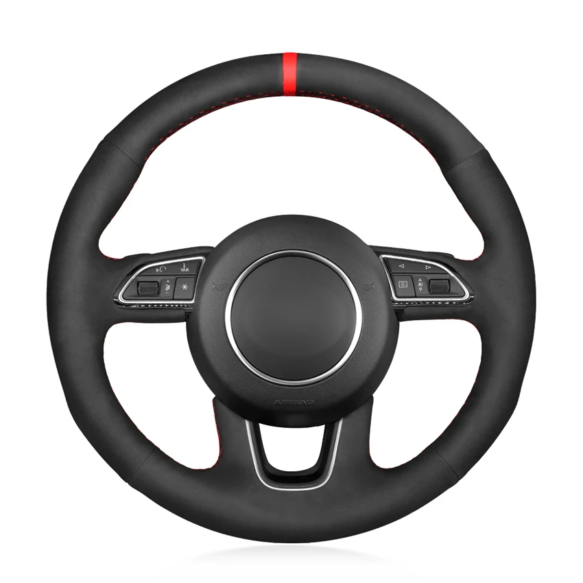 

Hand-stitched Black Suede Red Marker Car Steering Wheel Cover for Audi Q3 (8U) 2011-2018 Q5 (8R) 2012-2017 Q7 (4L) 2011-2015