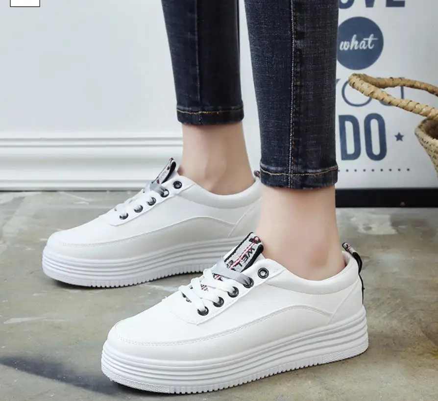 Новые женские модные белые кроссовки из мягкой искусственной кожи 2019 Лучшие