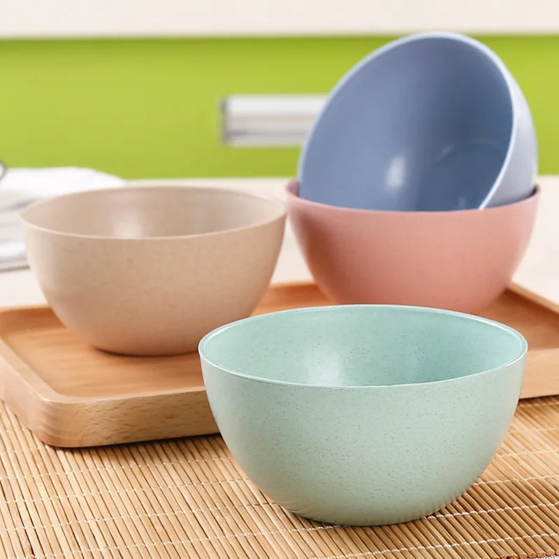 Wheat straw round solid color health green rice bowl household Japanese hot children's tableware | Дом и сад