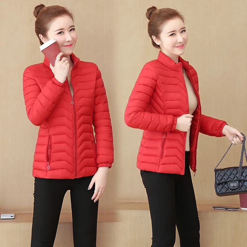 Женское однотонное тонкое пальто-пуховик размера плюс повседневное зимнее