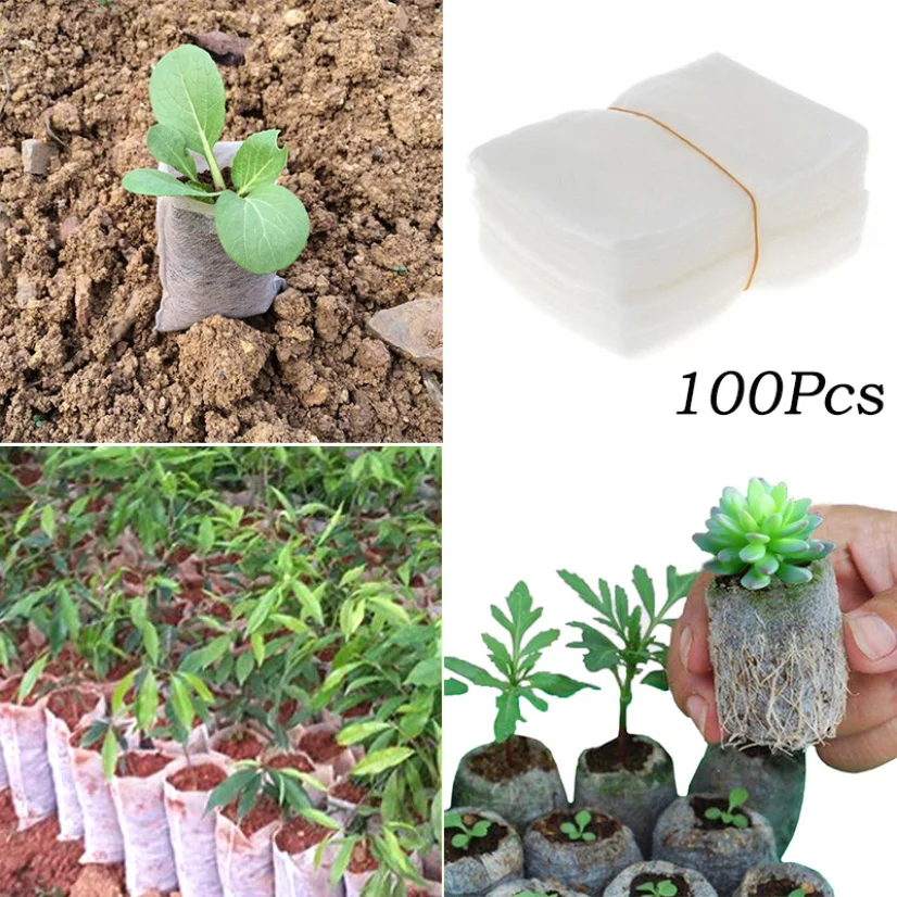 

100Pcs Biodegradable Non-Woven Seedling Raising Bags Nursery Bag Nutrition Container Greenhouse For Planting Indoor Gardening