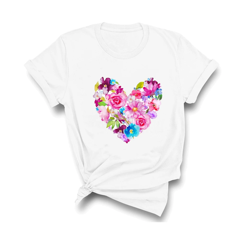 

T-shirts Top for Women Short Sleeve Cute Trend Flower Floral 90s Clothing Print Lady Graphic T Shirt Ladies Female Tee T-Shirt