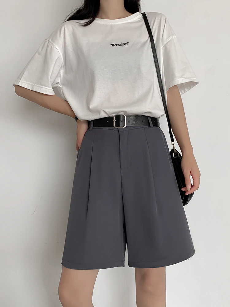 

Suit Shorts women's summer loose wide leg large 2021 new high waist straight tube Hong Kong style casual pants