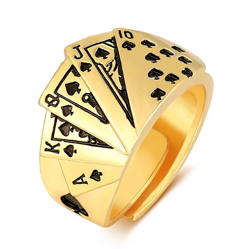 Кольцо с регулируемым размером в виде покера Золотое кольцо стиле панк хип