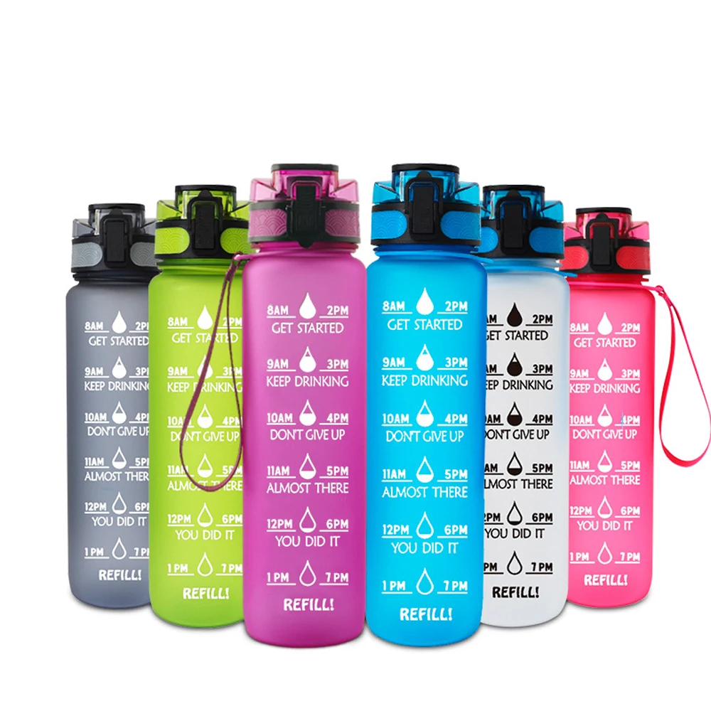 

1000ml Water Bottle Food Grade PP with Time Marker Fitness Matte Sport Water Bottle for Outdoor Cycling Workout Hiking