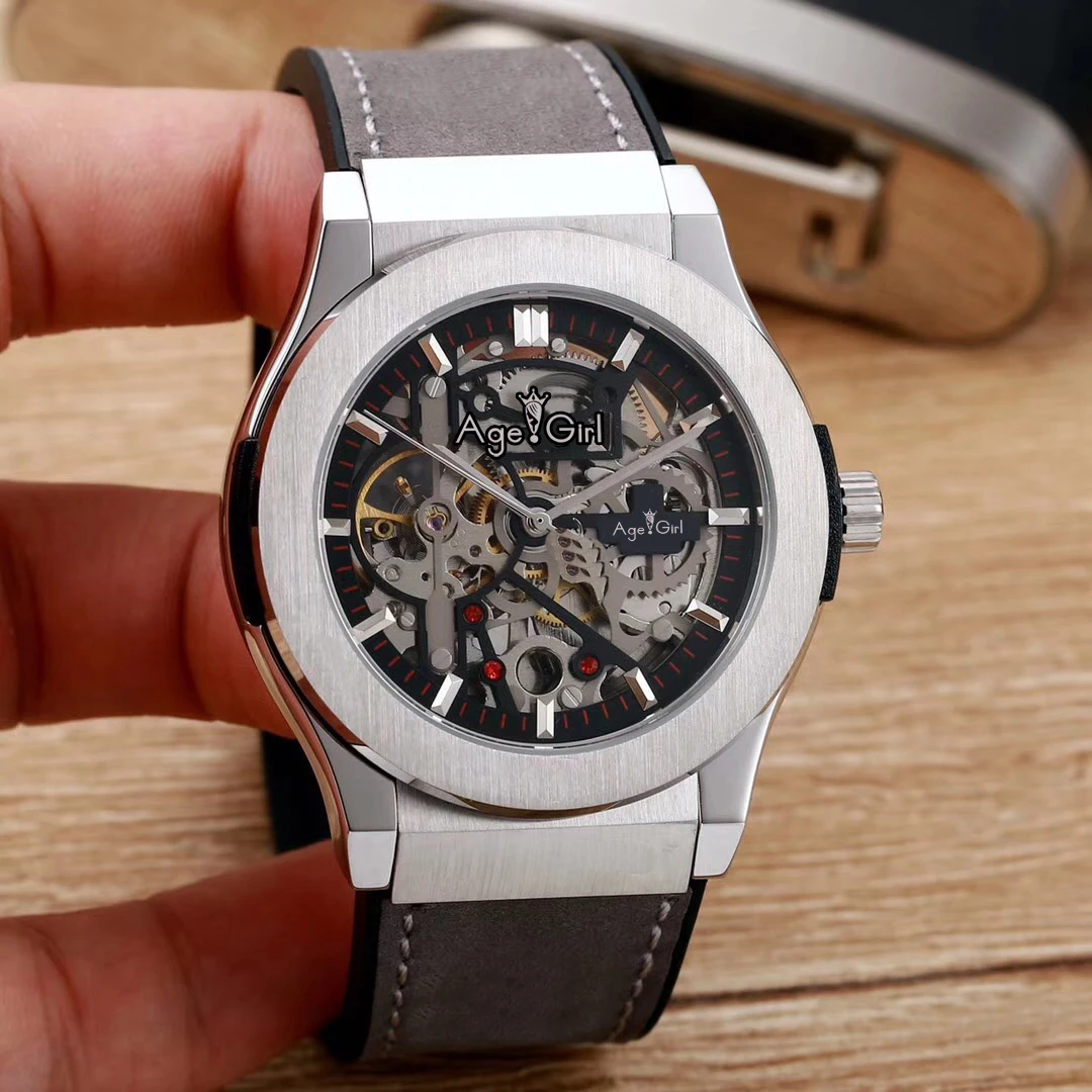 

Luxury Brand New Men Rose Gold Skeleton Black Grey Automatic Mechanical Sapphire Tourbillon Watches Transparent Leather Rubber