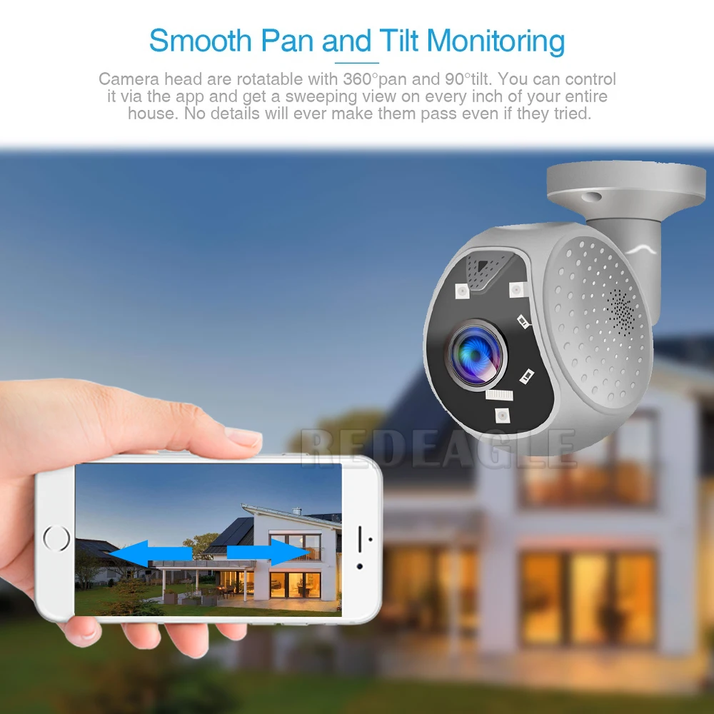 REDEAGLE HD 1080P IP Camera Wireless WiFi Outdoor Security 4X Digital Zoom Motion Detection Sound and Light Alarm Siren | Безопасность и