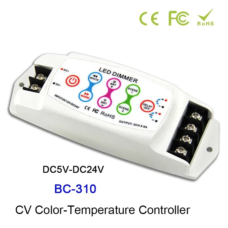 

DC5V 12V 24V Color temperature LED Strip Light Controller wireless remote Max 8A*2CH DIY Cold white/Warm white lamp tape dimmer