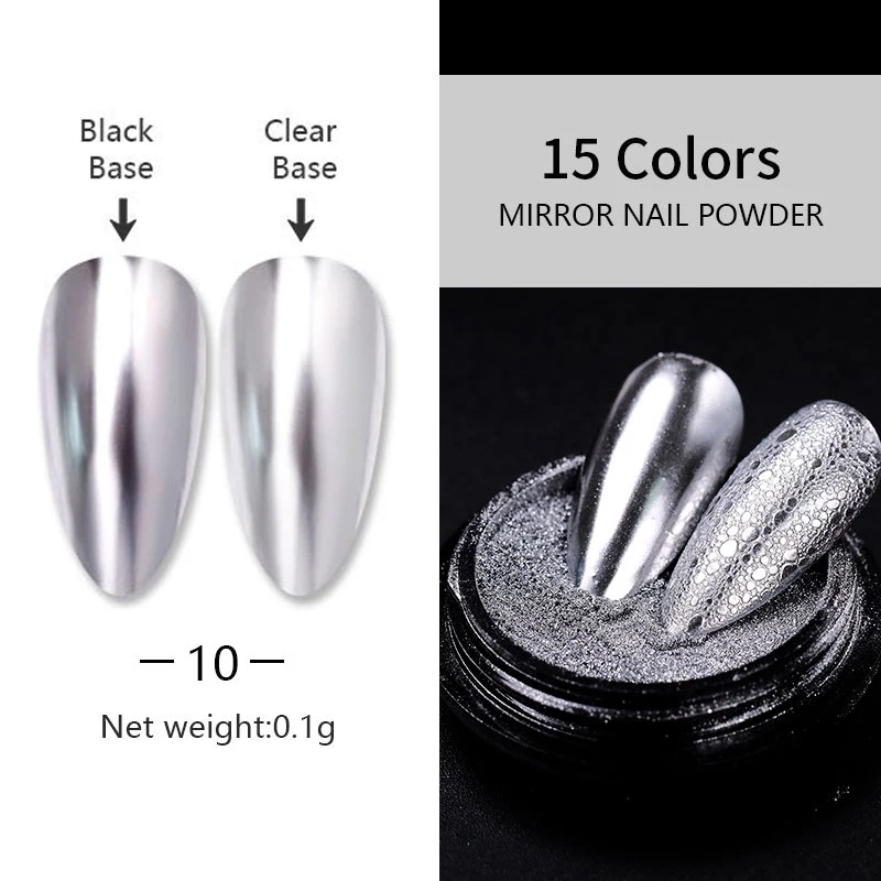 Серебряный зеркальный порошок металлический блеск для ногтей лак Хромовый