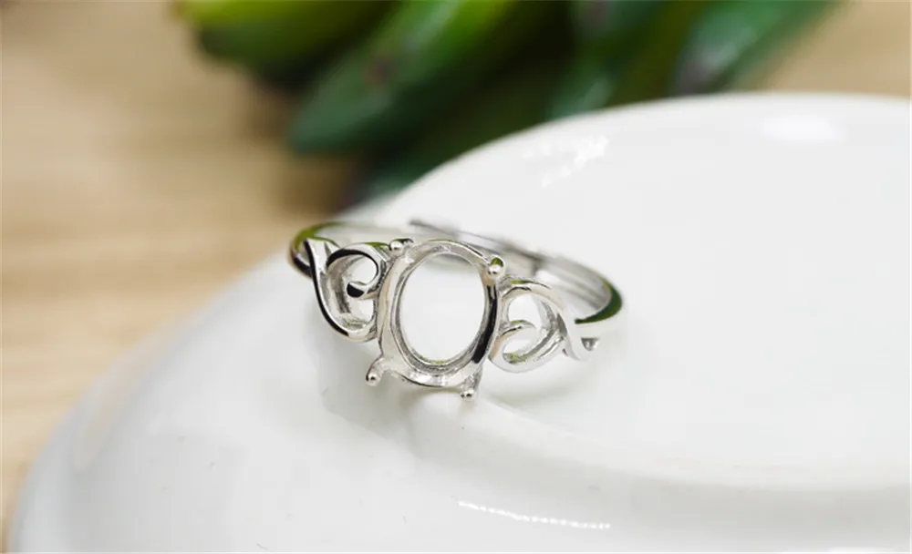 Joanlyn Ring Blank for 7x9mm/8x10mm Oval Cabochons White Gold Plated 925 Silver Adjustable Band Ring Base JZ404