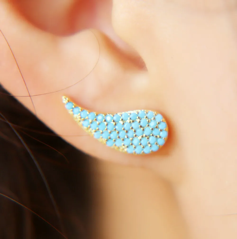 Модные очаровательные серьги из серебра 925 пробы бирюзовые камни крылья ангела