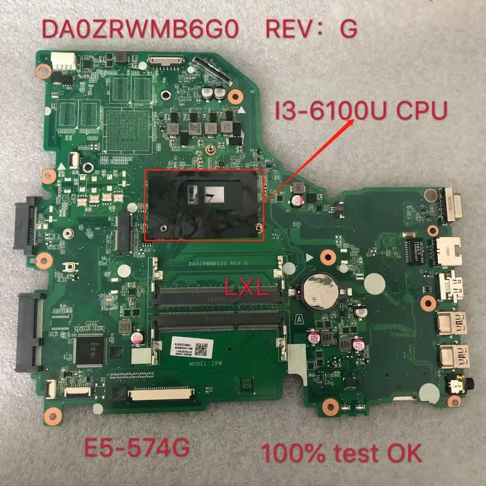 DA0ZRWMB6G0 E5-574G V3-575G материнская плата для ноутбука Acer Aspire E5-574 F5-572 V3-575 I3-6100U Процессор