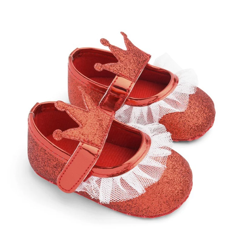 Обувь принцессы короны для маленьких девочек обувь с блестками кружевом и мягкой