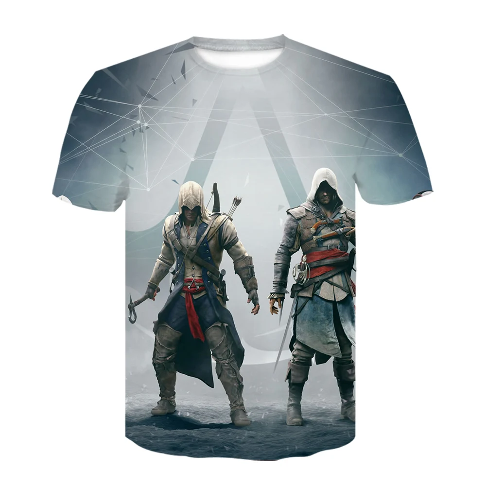 Повседневная мужская Assassins Creed футболка Веселая футболка с короткими рукавами с 3D принтом летние футболки в стиле хип-хоп белая рубашка мужские рубашки