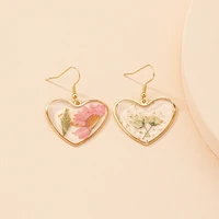 new vintage earrings geometric dry flower earrings women girl boho resin drop earrings brincos fashion tortoise jewelry heart