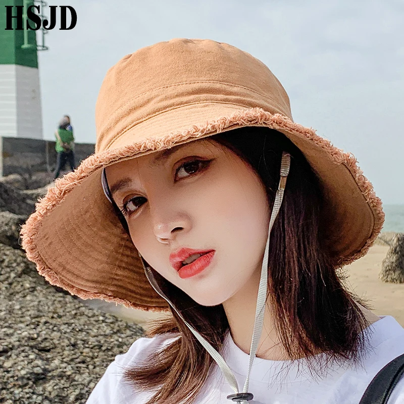 Cotton Dome Top Sun Bucket Hats Solid Panama Women Summer Caps Wide Brim Foldable Outdoor Travel Hat Anti-UV Beach Bonnet | Аксессуары