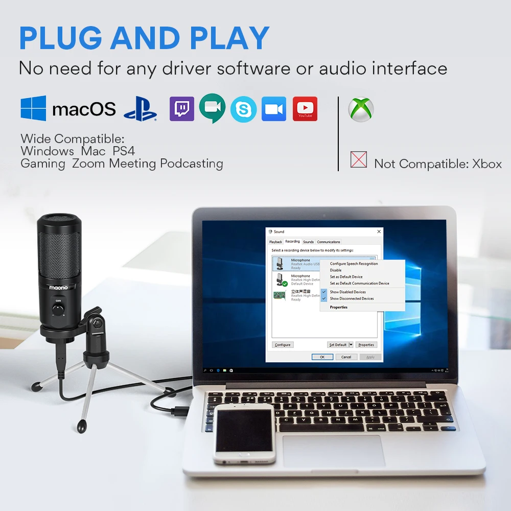 maono usb microphone with mic gain192khz24bit podcast pc computer condenser mic for recording gaming streaming youtube pm461tr free global shipping