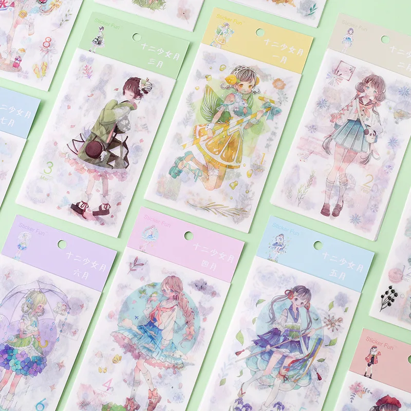 6 шт. Kawaii в японском стиле ручной работы нарисованные наклейки для девочек и ветер