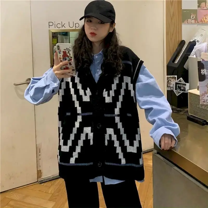 Вязаный жилет в стиле ретро с V-образным вырезом Осень-зима новый стиль Женский