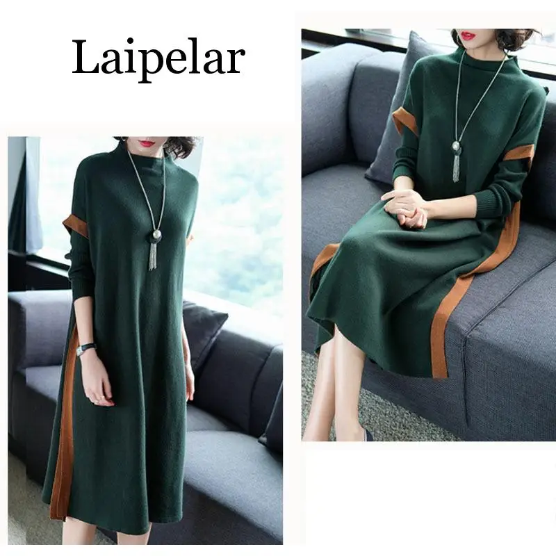 Зимнее модное свободное платье свитер с длинным рукавом женское элегантное