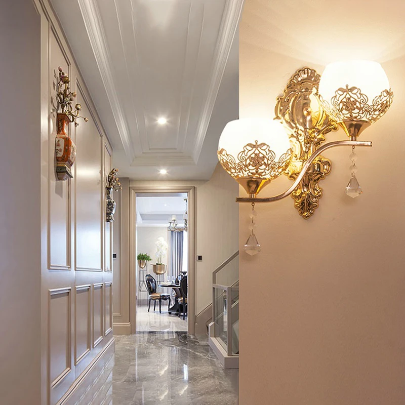 Винтажный Золотой настенный светильник для спальни гостиной с двумя головками