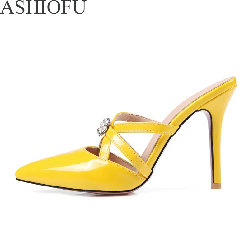 

ASHIOFU New Sexy Ladies High Heel Pumps Crystals Jewelry Party Prom Dress Shoes Slip-on Easy Fashion Evening Shoes 5 Colors