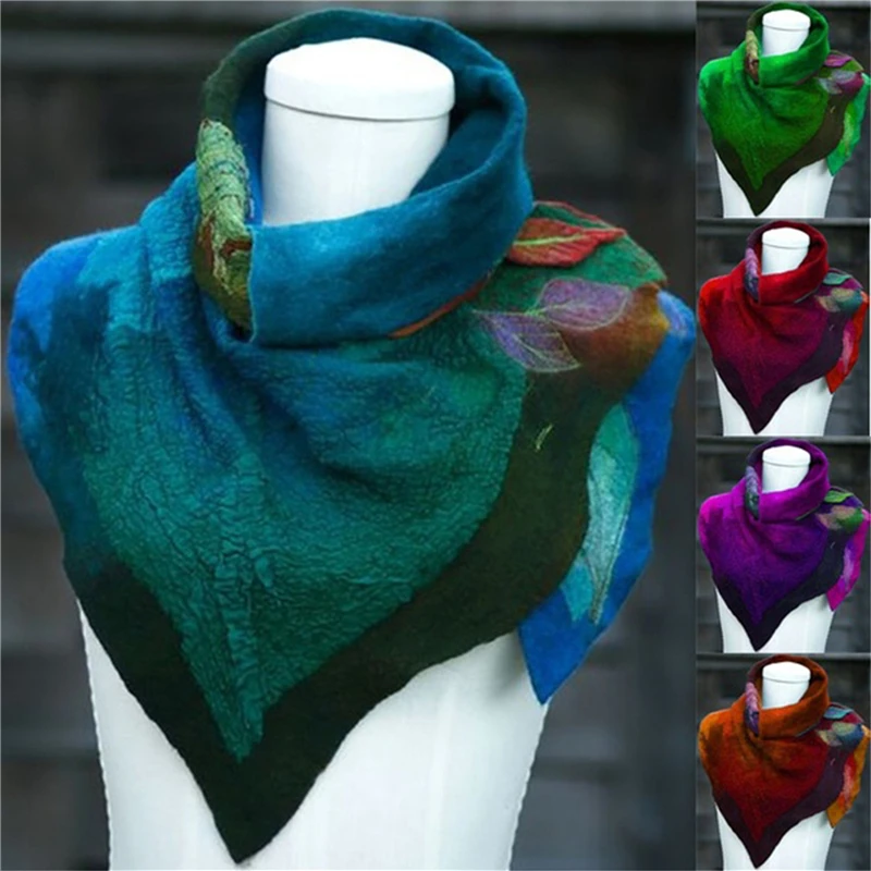 

2021 New Scarf Women Fashion Women Leaf Printing Button Soft Wool Wrap Casual Warm Scarves Shawls 5 Colors