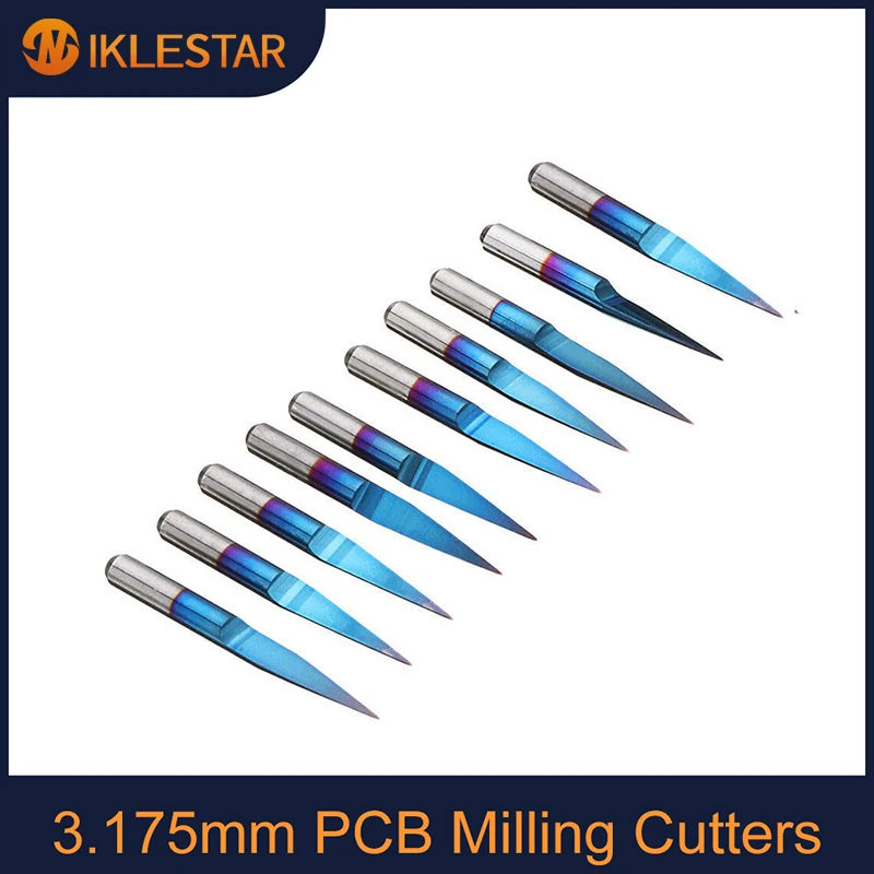 

10pcs 3.175mm Shank Blue Coated Carbide Cutters V Shape PCB Engraving Bit 30/40 Degrees Milling Cutter for CNC Engraving
