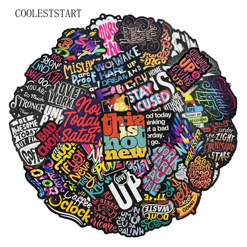 

50Pcs Dazzling Colors Inspirational English Letters Stickers For Motorcycld Skateboard Phone DIY Hand Diaries Scrapbook Luggage