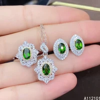 kjjeaxcmy fine jewelry 925 sterling silver inlaid natural diopside womens popular flower ring pendant earring set support check