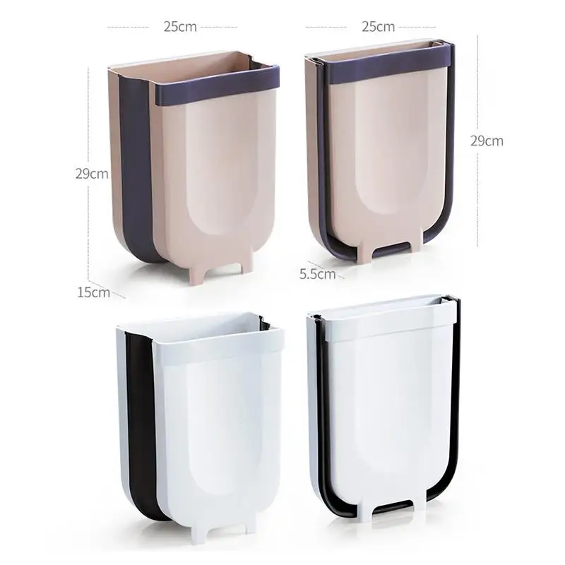 

Kitchen Hanging Trash Can Wall Mounted Folding Waste Bin Kitchen Cabinet Door Hanging Trash Bin Khaki Portable Trash Can