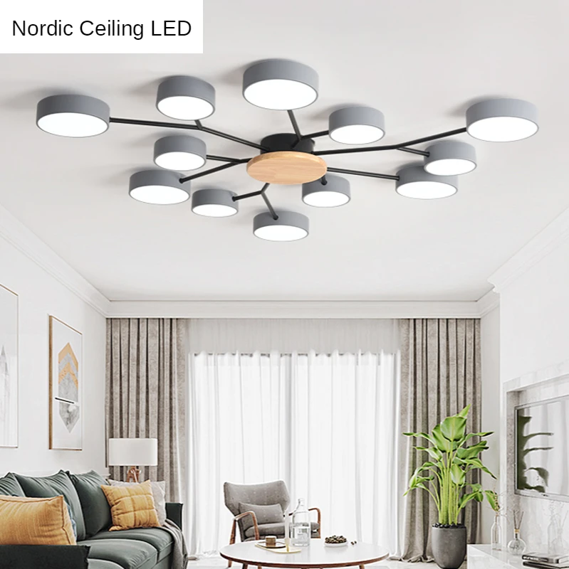 

Nordic Pendant Light Modern LED Chandelier with Round Gray Metal Lampshade for Living Room Nordic Ceiling Mounted Bedroom Lustre