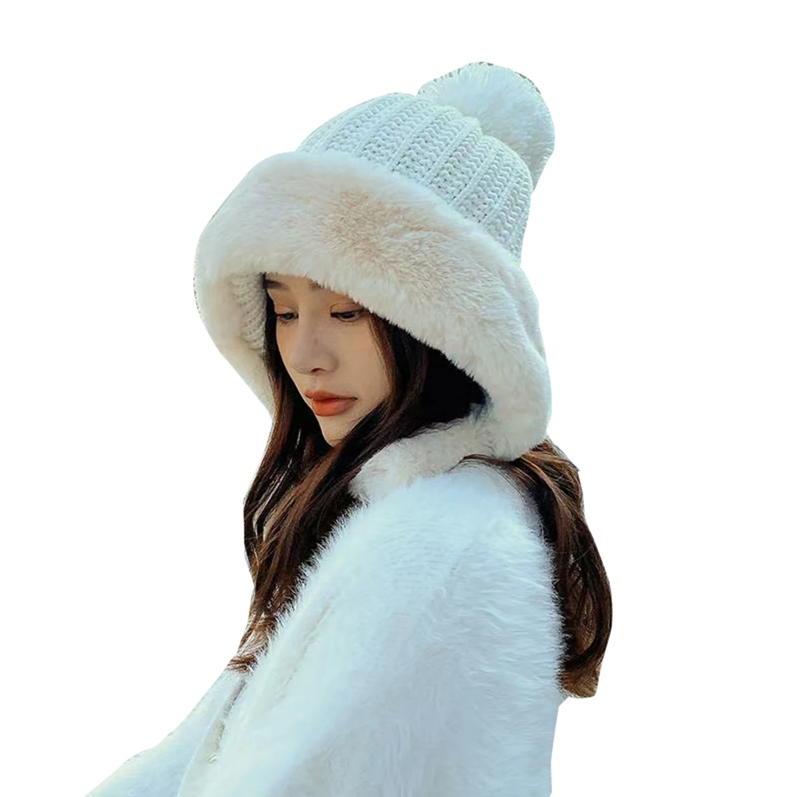 

Women Winter Beanie Hat Ski Cap Fleece Lined Ear Flap Dual Layered Pompom Hat K2