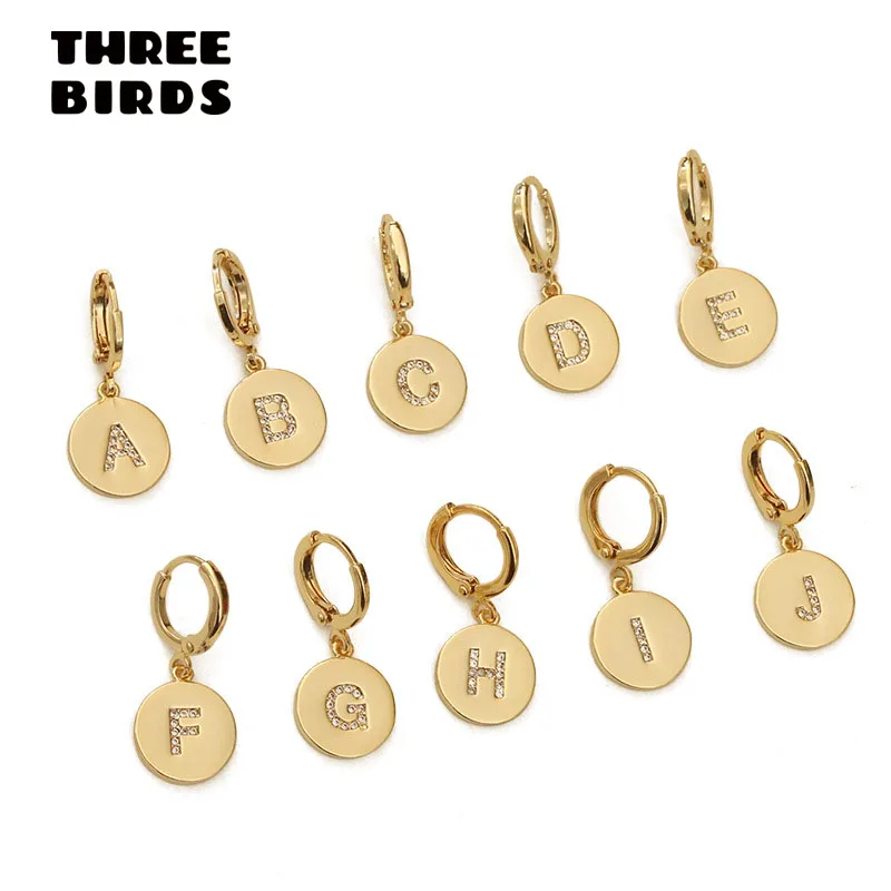Три птицы циркония Алфавит A ~ z буквы Золотые круглые серьги кольца роскошные