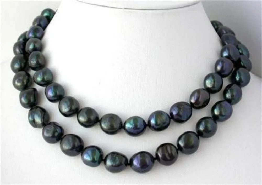 

NEW 32 inches 9-10mm nature baroque black freshwater pearl necklace AAA+