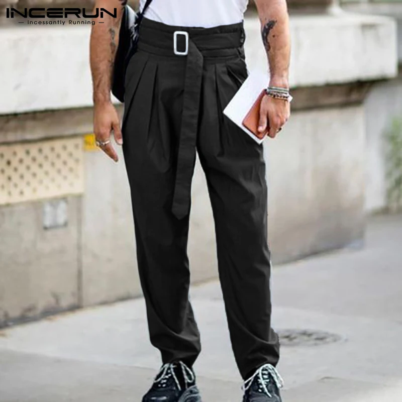 

Брюки-Карандаш мужские свободного покроя, красивые брюки-Чино с завязками, модные брюки-султанки, блестящие