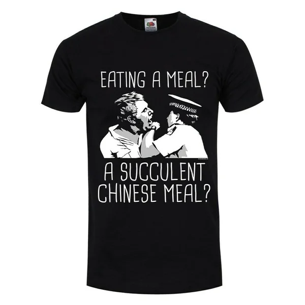 

T-shirt eating a meal a delicious chinese meal black man