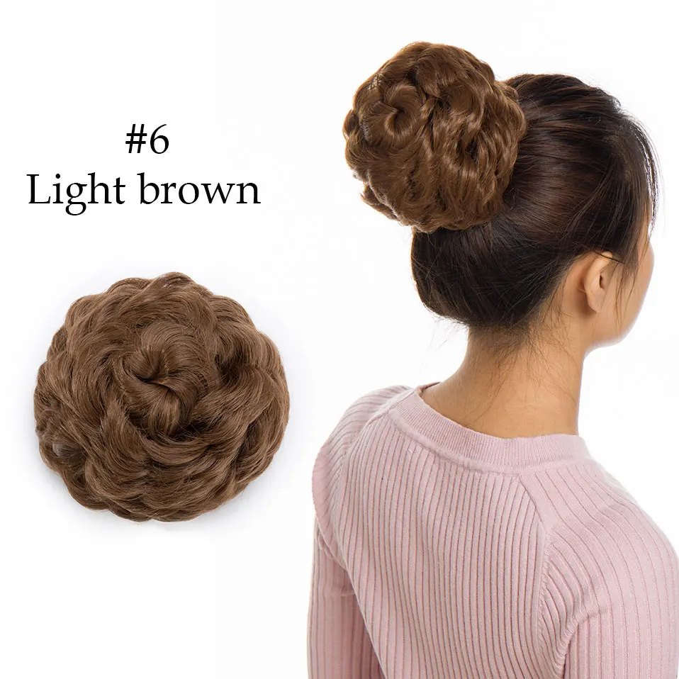 light brown Snoilite шнурок клип в шиньон волосы булочка синтетический пучок волос кусок шнурок updo волосы булочки для женщин кудрявые шиньон волосы - Цвет: light brown