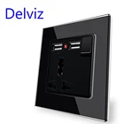 Usb-розетка Delviz европейского стандарта, двойная usb-розетка с переключателем, Международная розетка, светодиодный индикатор, универсальная прозрачная стеклянная панель