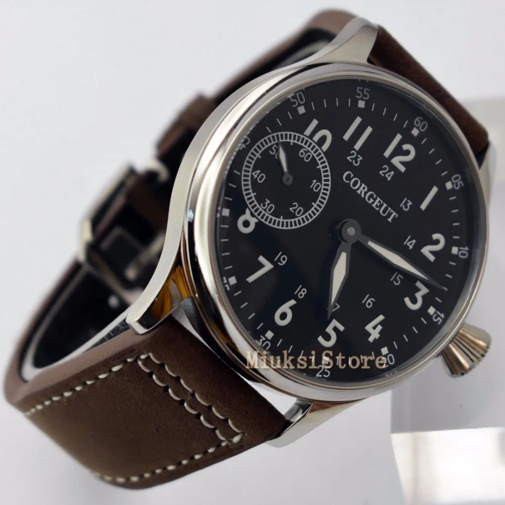 Часы Corgeut мужские модные классические 44 мм с черным циферблатом светящиеся