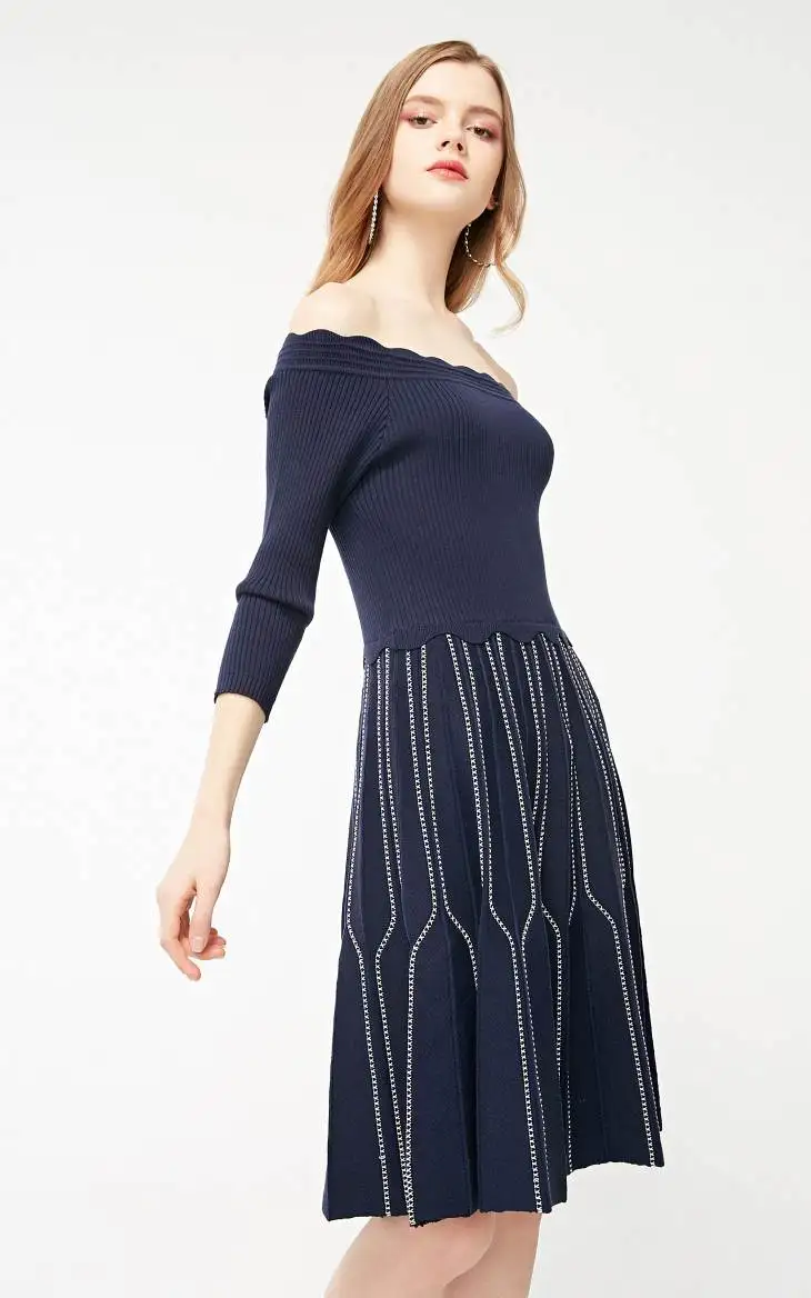 Vero Moda женское платье в полоску с вырезом лодочкой 3/4 рукавами | 319146533