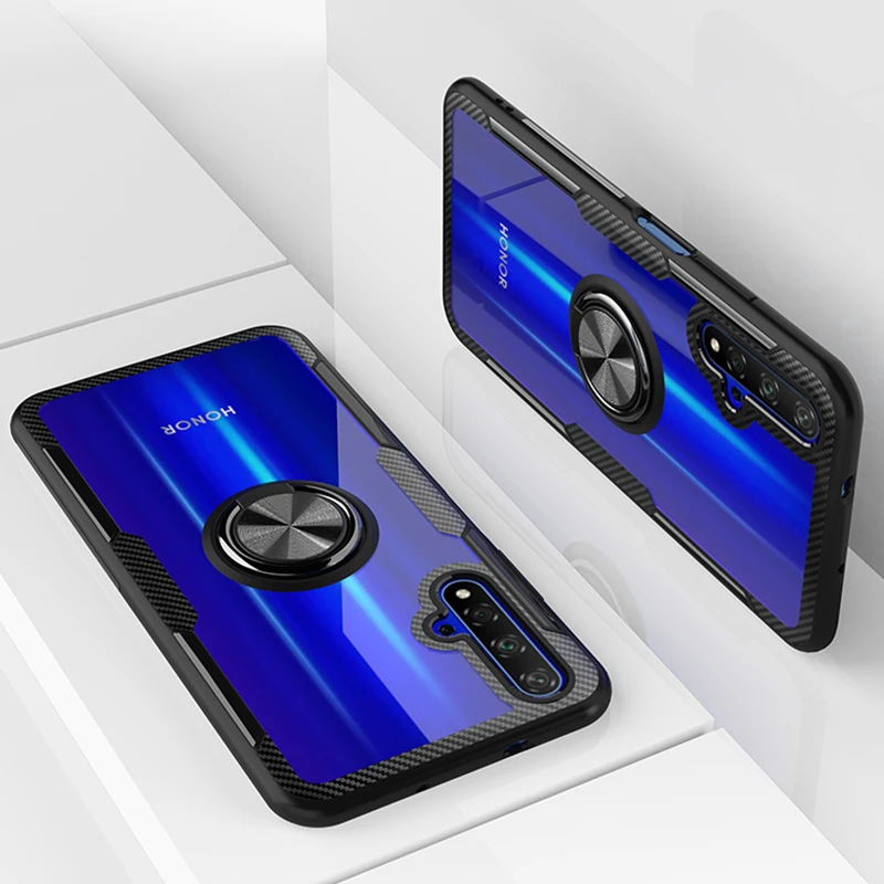 Transparent Car Holder Magnetic Ring Phone Case Metal+Silicone Cover On For Huawei Honor 20 Lite Pro Honor20 20Pro 64/128/256 GB | Мобильные
