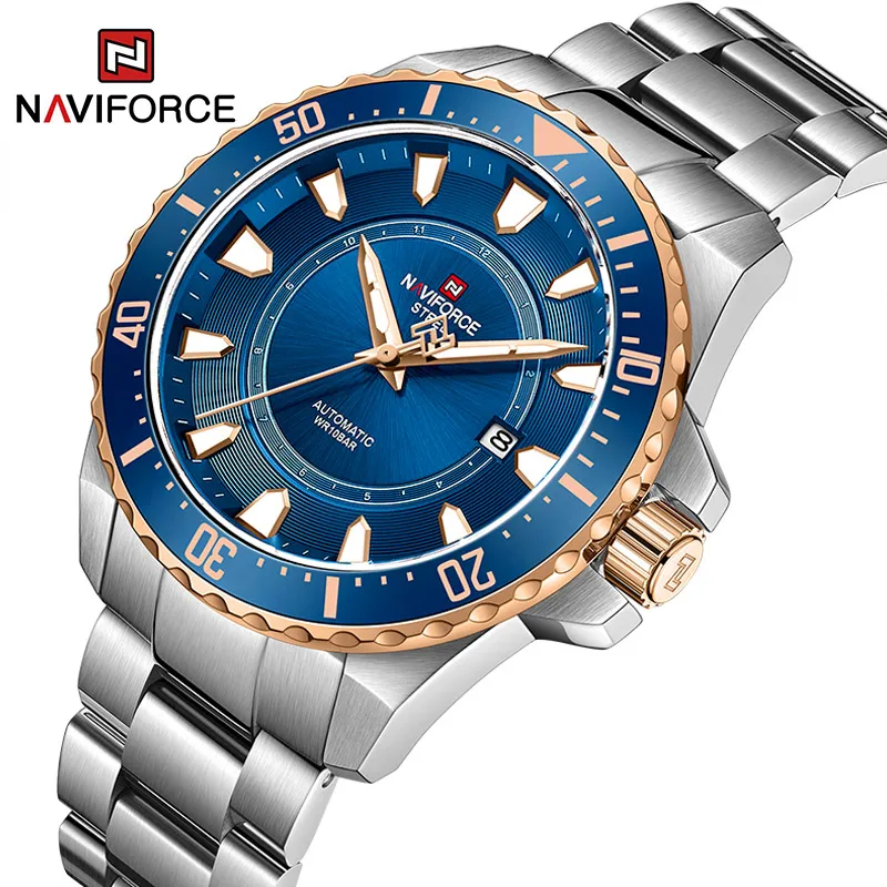 

NAVIFORCE New Luxury Mechanical Watch Business Automatic Movement Watches 100M Waterproof All Stainless Steel Sports Clock Male