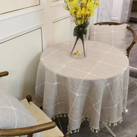 new linen cotton tassel table cloth japan style round lace edge tablecloth for home dustproof dinner table cover home textile