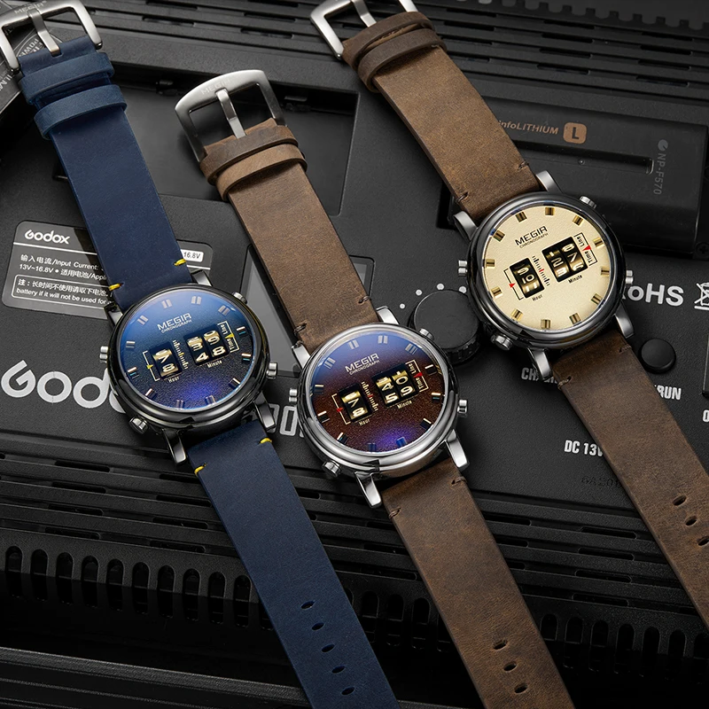 MEGIR Индивидуальные цифровые барабанные роликовые часы люксовый бренд кварцевые
