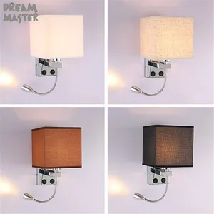 Modern 1 Light Wall Sconce with white black flax fabric shade, 5W E27 LED wall light with gooseneck reading lamp for bedside