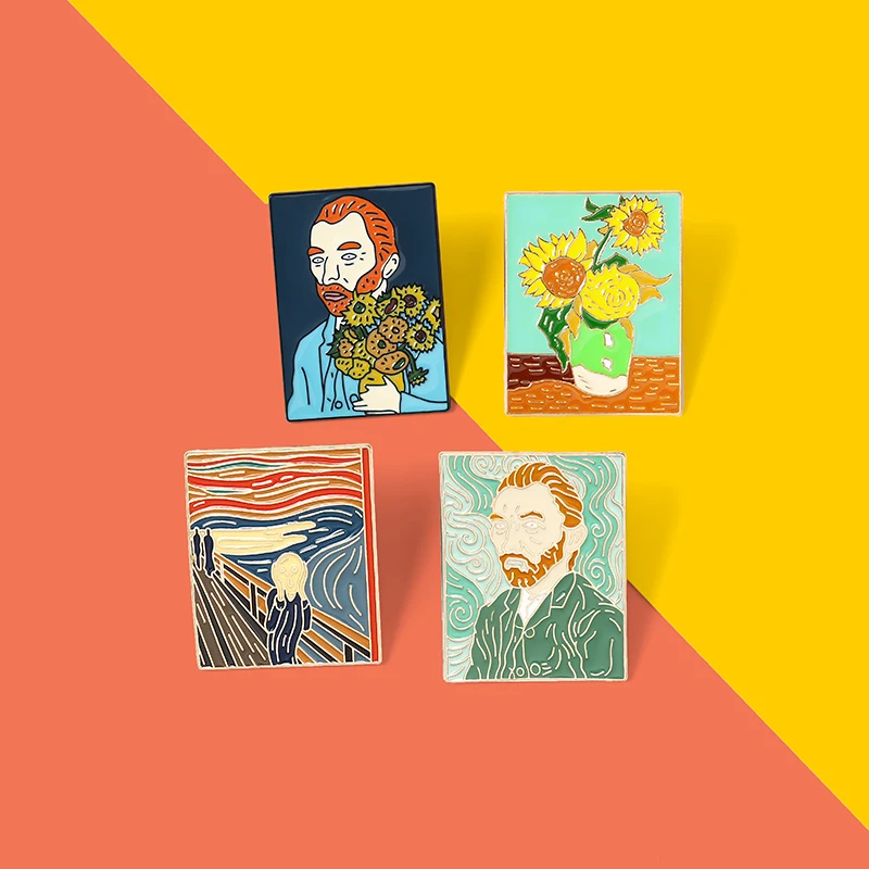 

Van Gogh Sunflower Oil Painting Enamel Pins Custom The Scream Brooches Bag Clothes Lapel Pins Badge Art Jewelry Gift for Friends